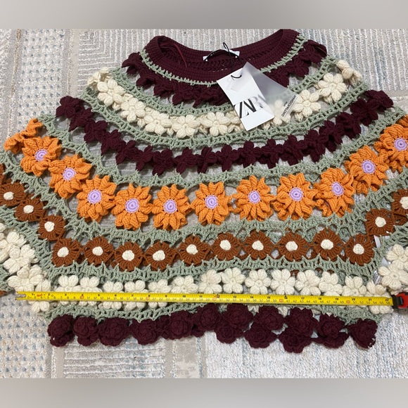 NWT Zara Flower Crochet Knit Sweater Top - Picture 6 of 8